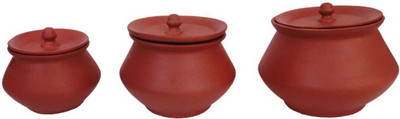 the handicraftian Terracotta Regular DAHI HANDI SET Handi 1 L with Lid(Earthenware)