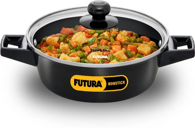 Hawkins Cook n Serve Bowl with Glass Lid (INCB20G) Sauce Pan 22 cm diameter with Lid 2 L capacity(Hard Anodised, Non-stick, Induction Bottom)