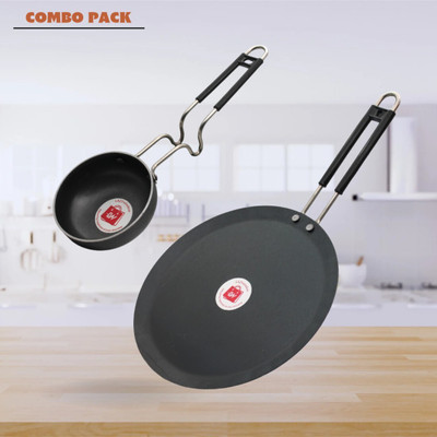 Iron Tawa & Tadka Pan Combo with Grip Handle for Induction (Base Black) Tawa 24 cm, 12 cm diameter(Iron, Induction Bottom)