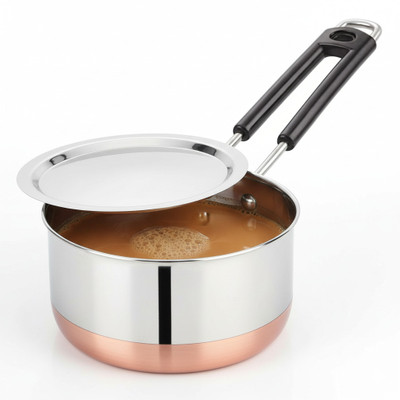 Copper Bottom Sauce Pan/Milk Pan/Tea Pan/Tapeli/Patila/Bhagona with Handle & Lid Sauce Pan 11 cm diameter with Lid 1.5 L capacity(Stainless Steel, Copper, Non-stick, Induction Bottom)