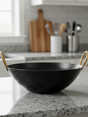 KITCHEN SHOPEE Iron deep Kadai/Frying Pan Kadhai 10 Inch 25 cm 3 liter Iron Induction Bottom Kadhai 25 cm diameter 3 L capacity(Iron, Non-stick, Induction Bottom)