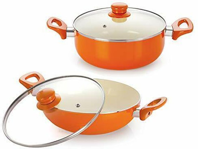 NIRLON Ceramic 2-Piece Cookware Set Kadhai 24 cm diameter with Lid 3.1 L capacity(Aluminium, Non-stick, Induction Bottom)