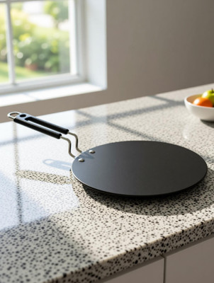 MY STORE Pre-Seasoned Iron Flat Tawa 10 Inch for Roti, Paratha, Chapati Gas Stove Cooking Tawa 27 cm diameter(Iron)