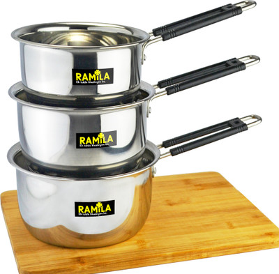 Ramila Milk Pan Tea Pan Sauce Pan Pot Pan Bhagona Milk Pan 20 cm diameter 2 L, 1.5 L, 1 L capacity(Stainless Steel, Induction Bottom)