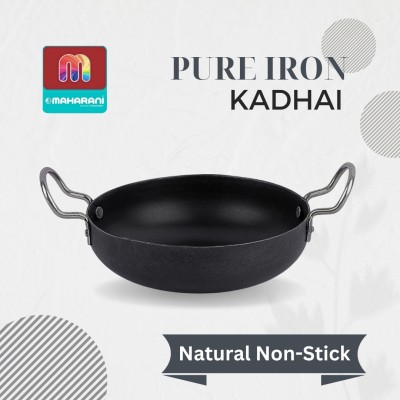 Pure Iron Deep Kadhai - 9 Inch-Large Kadhai 22 cm diameter 2 L capacity(Iron)