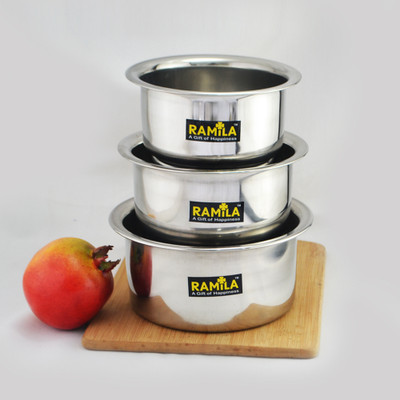 Patila / Steel Tope Set / Bhagona / Tope / Tapeli -Stainless Steel Tope Set 1.5 L, 1 L, 0.75 L capacity 19 cm diameter(Stainless Steel, Induction Bottom)