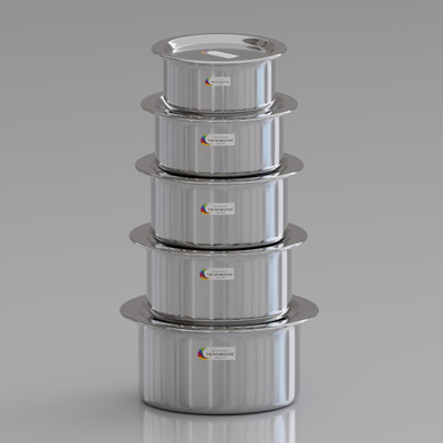 Vigneshgenix Steel Tope Set With Lid,Patila Set,Tapeli Set Cookware Set Cookware Set(Stainless Steel, 5 - Piece)
