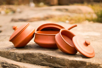 the handicraftian Terracotta SERVING Donga Set Handi 1 L with Lid(Earthenware)
