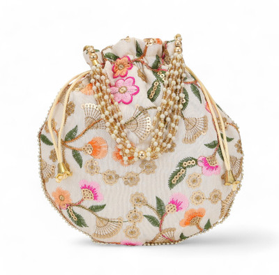 AUTHENTIC AK Matki Multi Flower White Potli