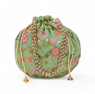 AUTHENTIC AK Matki Multi Flower Green Potli