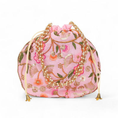 AUTHENTIC AK Matki Multi Flower Pink Potli
