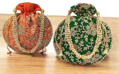 NS enterprises Orange::Green Potli(Pack of 2)