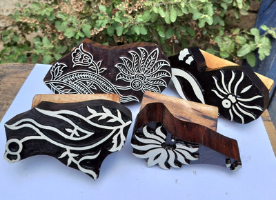 As Woodenblock Flower Multicolour design handmade Wooden Printing Block Stamps Printing Blocks(Pack of 4)