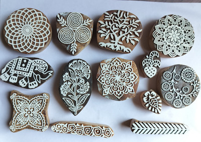 As Woodenblock Mehndi Design Hand-carved printing block|Stamp|Art Craft Printing Blocks(Pack of 13)