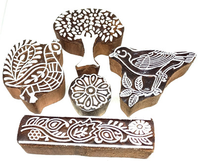 Reniq B_2654 Wooden Printing Hand Block for Saree Border/Stamp/Making Pottery Printing Blocks(Pack of 5)