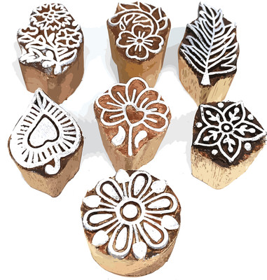 Reniq Wooden Stamp Block for Textile Printing 7 Pieces, Printing Blocks(Pack of 7)