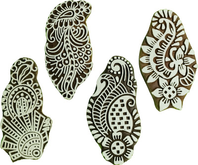 Reniq Art Wooden Printing Blocks Stamps Block Fabric Print, Paper Print(4 peice) Printing Blocks(Pack of 4)