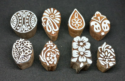 Reniq Art Wooden Printing Blocks Stamps Hand Carved Printing Blocks Printing Blocks(Pack of 8)