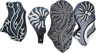 As Woodenblock Flower Multicolour design handmade Wooden Printing Blocks(Pack of 4)