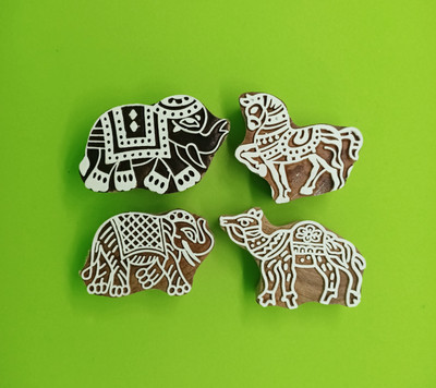 Reniq Wooden Printing Block 266 Stamp for Hand Carved for Mehandi Printing Blocks Printing Blocks(Pack of 4)