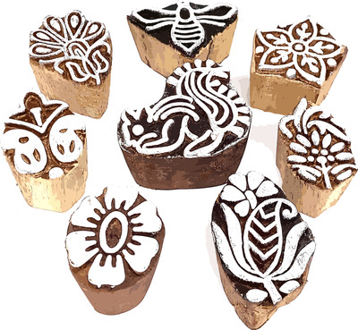 Reniq Wooden Stamp 8 Pieces, Printing Blocks(Pack of 8)