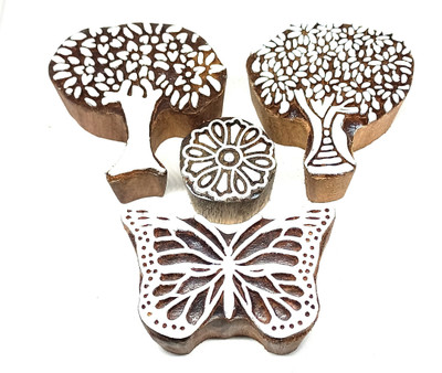 Reniq B_2887 Wooden Printing Hand Block for Saree Border/Stamp/Making Pottery Printing Blocks(Pack of 4)