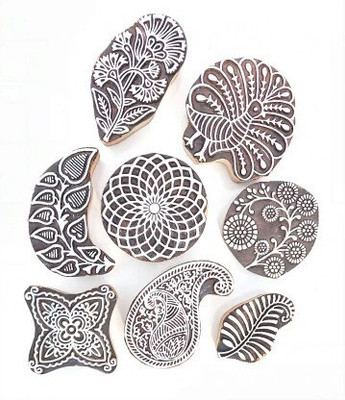 Reniq 154 Hand Carved Fabric Printing Block Wooden Craft Henna Block Printing Blocks(Pack of 8)