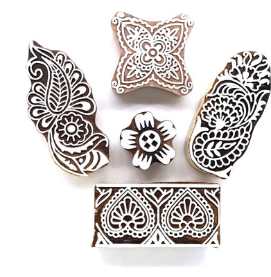 Reniq 2.0-Q Wooden Printing Block Stamps Hand Carved Printing Blocks Printing Blocks(Pack of 5)