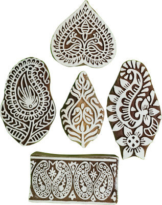 Reniq Art Wooden Printing Blocks Stamps Block Fabric Print, Paper Print(5 peice) Printing Blocks(Pack of 5)