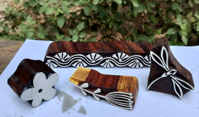 As Woodenblock Border set Design handmade Wooden Printing Block Stamp|Religious Textile Printing Blocks(Pack of 4)