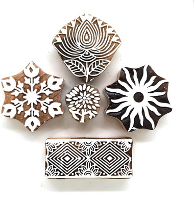 Reniq 3.0-KK Wooden Printing Block Stamps Hand Carved Printing Blocks Printing Blocks(Pack of 5)