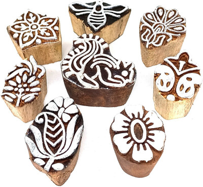 Reniq B_2577 Wooden Printing Hand Block for Saree Border/Stamp/Making Pottery Printing Blocks(Pack of 8)
