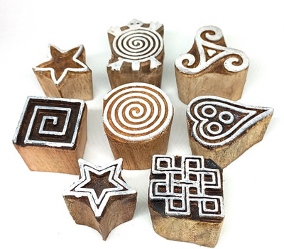 Reniq B_2598 Wooden Printing Hand Block for Saree Border/Stamp/Making Pottery Printing Blocks(Pack of 8)