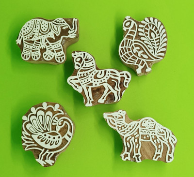 Reniq Wooden Printing Block Stamp for Hand Carved Printing Stamp Block for Mehandi Printing Blocks(Pack of 5)