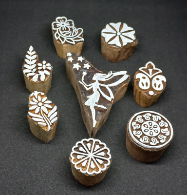 Reniq Art 018 Wooden Printing Blocks Stamps Hand Carved Printing Blocks Printing Blocks(Pack of 8)