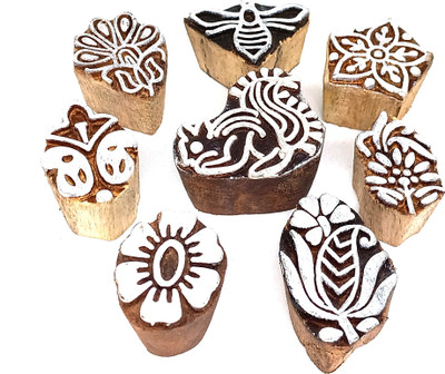 Reniq Wooden Printing Block Stamps Hand Carved (Size 1 To 1.5 Inch) Printing Blocks Printing Blocks(Pack of 9)