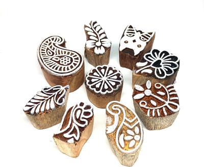 Reniq Wooden Printing Block Stamps Hand Carved (Size 1 To 1.5 Inch) Printing Blocks(Pack of 9)