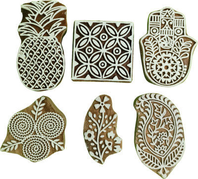 Reniq woodenblockstamps Rosewood Wooden Block Stamps Printing Blocks 6 Pieces Set Printing Blocks(Pack of 6)