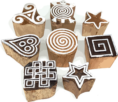 Reniq Wooden Stamp Block for Textile Printing 8 Pieces, Printing Blocks(Pack of 8)