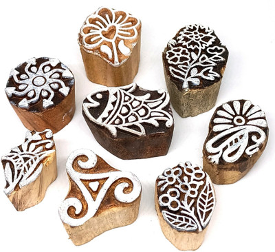 Reniq B_2512 Wooden Printing Hand Block for Saree Border/Stamp/Making Pottery Printing Blocks(Pack of 8)