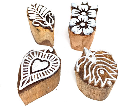 Reniq Wood Block Stamp Hand Carved Textile Stamp Blocks Printing Blocks(Pack of 4)