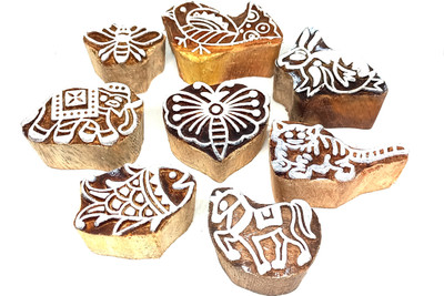 Reniq wooden printing stamp textiles,books(8 peices) Printing Blocks(Pack of 8)
