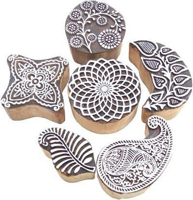Reniq Art Wooden Printing Stamp Blocks For Febric Printing Blocks(Pack of 6)