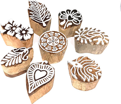Reniq Wooden Stamp Block for Textile Printing 8 Pieces, Block Printing Stamps Printing Blocks(Pack of 8)