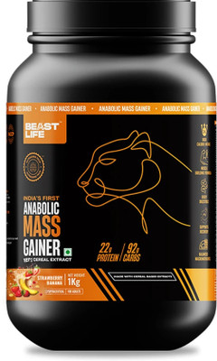 BeastLife High Protein Gainer - No Maltodextrin Weight Gainers/Mass Gainers(1 kg, Strawberry Banana)