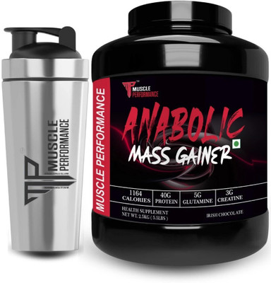 Muscle Performance Anabolic Mass Gainer With Steel Shaker 40g Protein, Added Vitamins Weight Gainers/Mass Gainers(2.5 kg, irish chocolate)