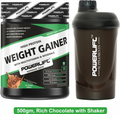 POWERLIFT Weight Gainer with Shaker, added Multivitamin & Minerals Weight Gainers/Mass Gainers(500 g, Rich Chocolate)