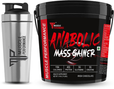 Muscle Performance Anabolic Mass Gainer With Steel Shaker 40g Protein, Added Vitamins Weight Gainers/Mass Gainers(5 kg, irish chocolate)