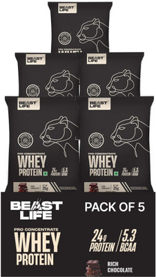 BeastLife Whey Protein Sachets- 5 Sachets | 24g Protein | Ultrasorb Tech | Easy to Carry Whey Protein(175 g, Rich Chocolate)