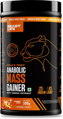 BeastLife High Protein Gainer - No Maltodextrin Weight Gainers/Mass Gainers(500 g, Strawberry Banana)